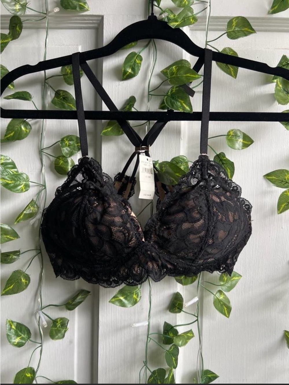 aerie Black Lace Strappy Push-Up Bra